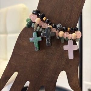 Handmade Cross Bracelets (lot of 3) Multicolor Cross Charm Boho Beaded Random